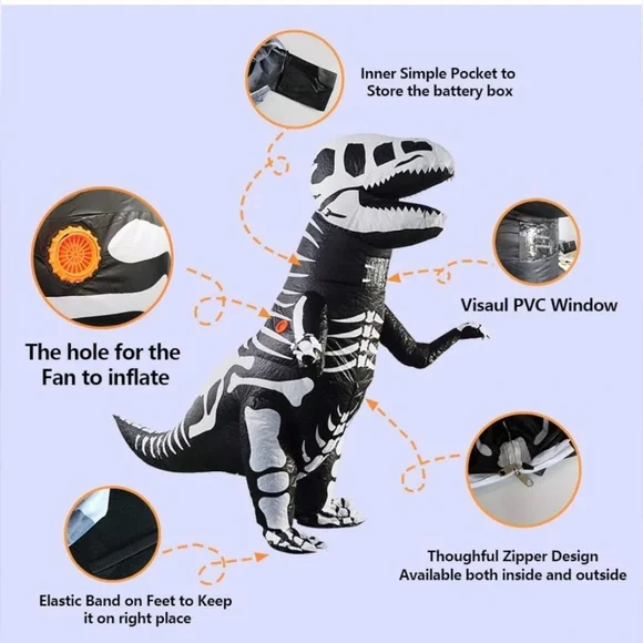 Adult Size Inflatable Skeleton T-Rex Costume - Picture 4 of 4